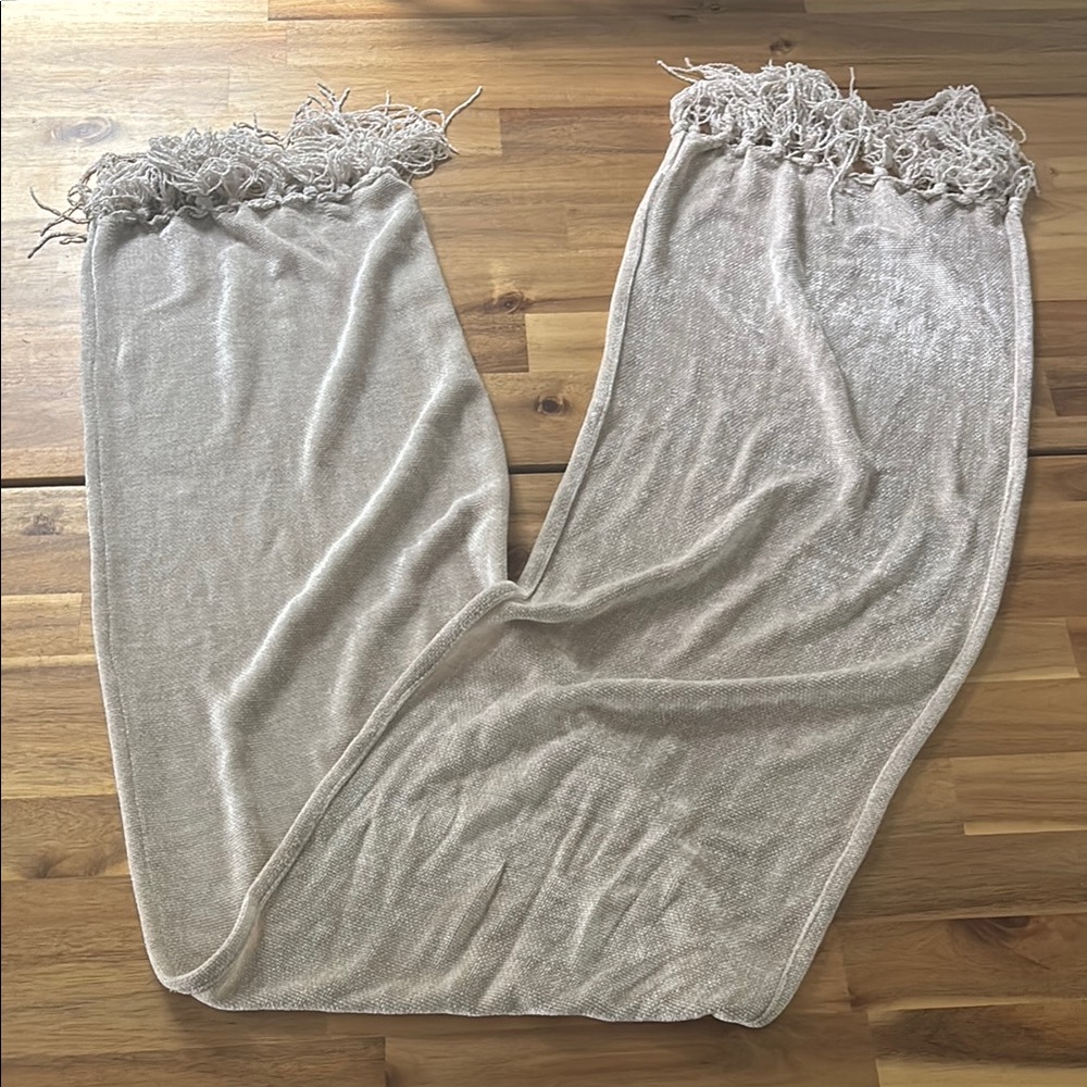 Beige Fringed Knit Scarf